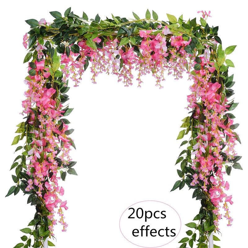 DearHouse 4Pcs 6.6Ft/Piece Artificial Flowers Silk Wisteria Garland Artificial Wisteria Vine Rattan Silk Hanging Flower for Home Garden Outdoor Ceremony Wedding Arch Floral Decor(Pink) - Image 4